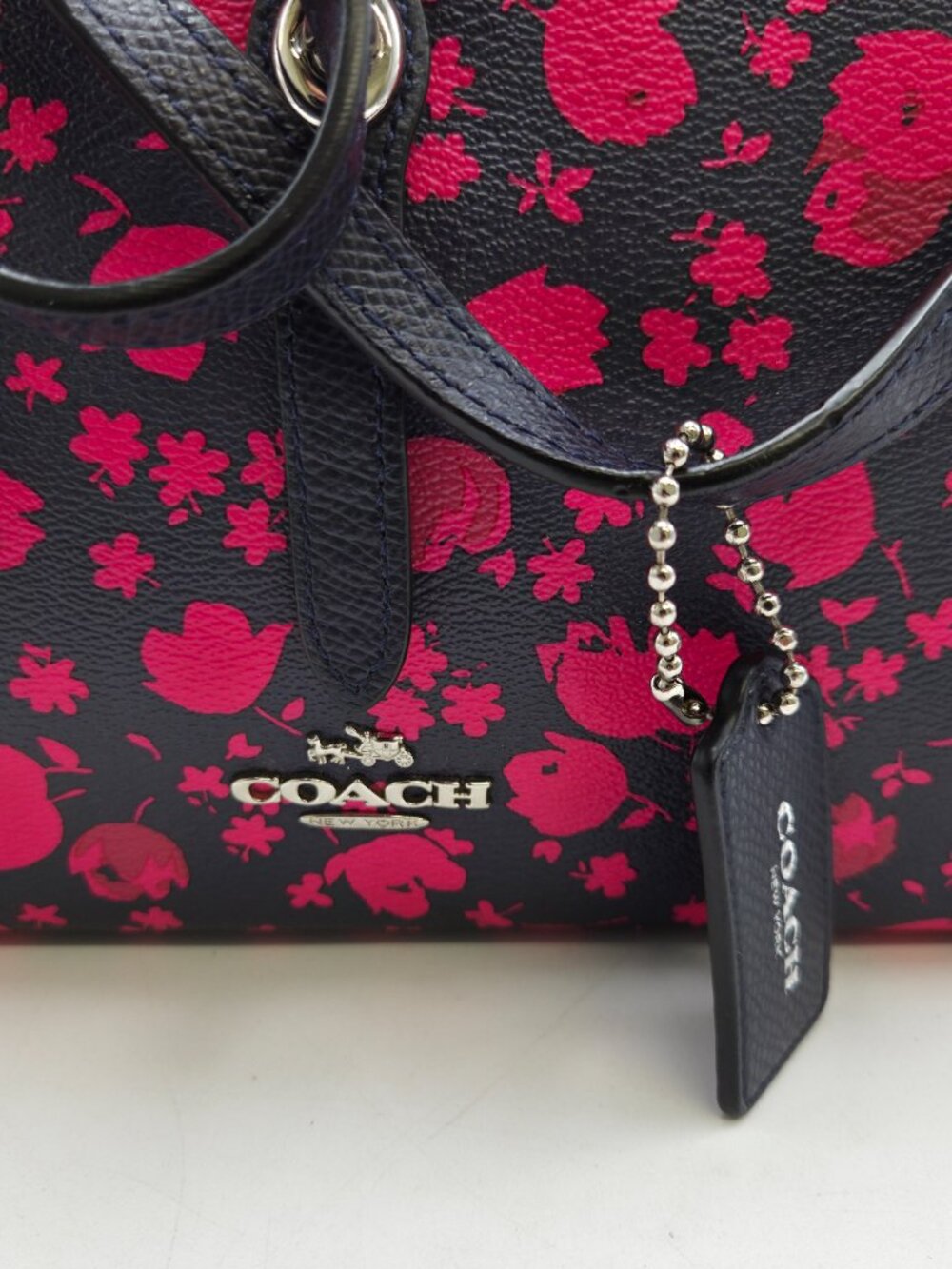 Coach City Tote Bag Prairie Calico Floral Canvas Structured Handbag Black Pink - Picture 8 of 15